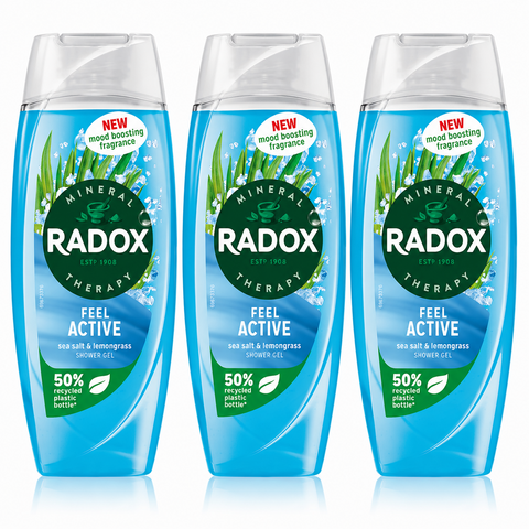 Radox Mineral Therapy Shower Gel Feel Active with Sea Salt & Lemongrass 225ml X3