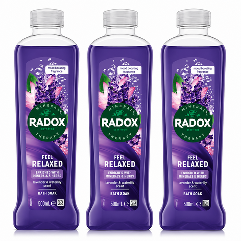 Radox Feel Relaxed with Lavender & Waterlilly Herbal Bath Soak 500ml Pack of 3