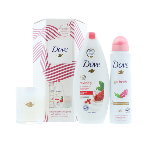 Dove Radiantly Refreshing Duo Gift Set With Luxury Pearlescent Candle in UK