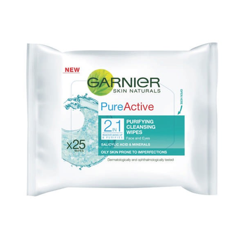 Garnier Pure Active 2In1 Purifying Cleansing 25 Face Wipes in UK